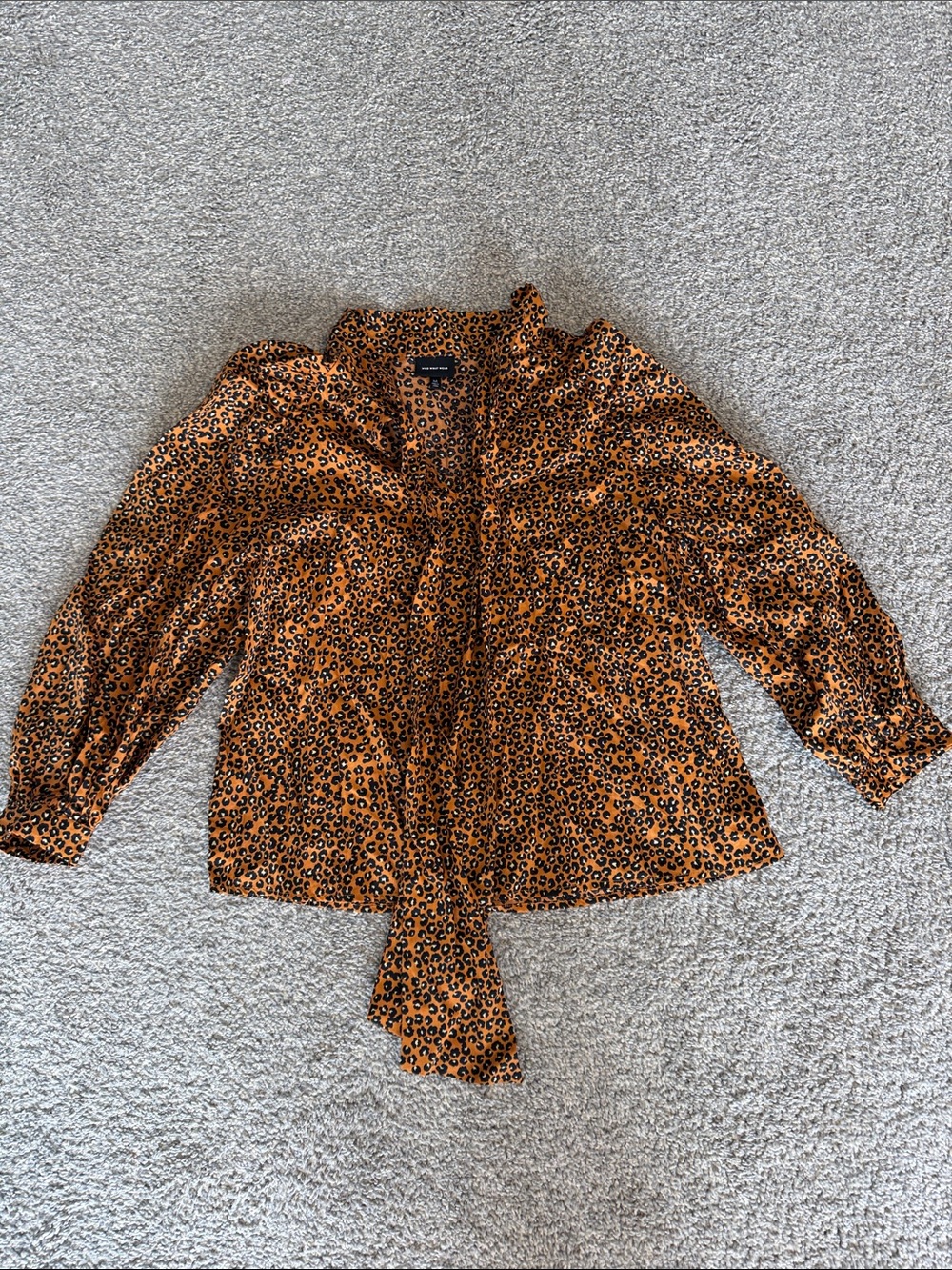 Who What Wear Orange Leopard Tie-Neck Blouse